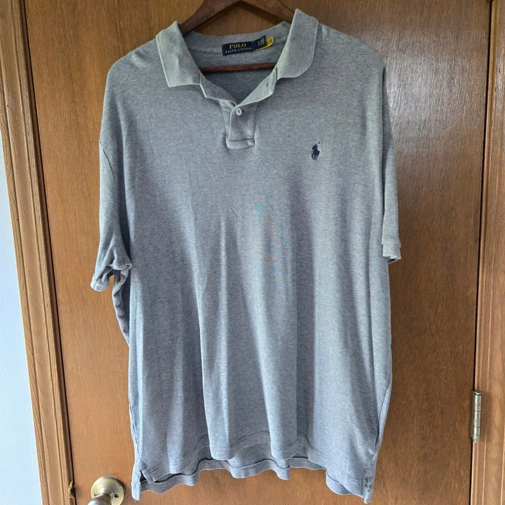 Polo Ralph Lauren Mens XL Heather Gray Short Sleeve Jersey Cotton Polo Shirt